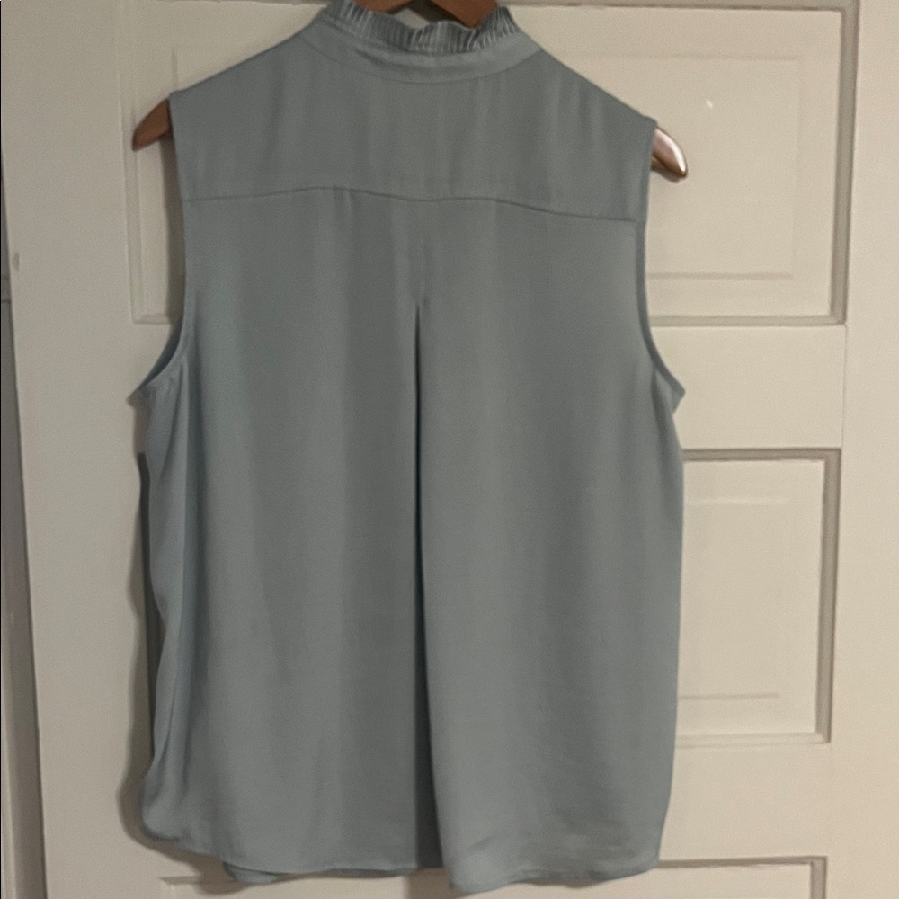 NIC+ZOE Ruffled Collar Sleeveless Blouse in Soft Blue Green - Picture 3 of 3